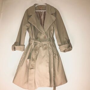 Vintage Paris Blues Y2K Tan Trench Coat Belted Double Breasted Khaki Jacket S